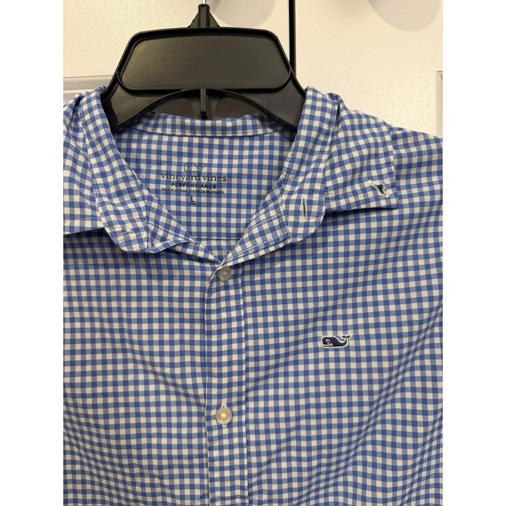Vineyard Vines Boys Large 16 Performance Shirt Blue White Check Button Down